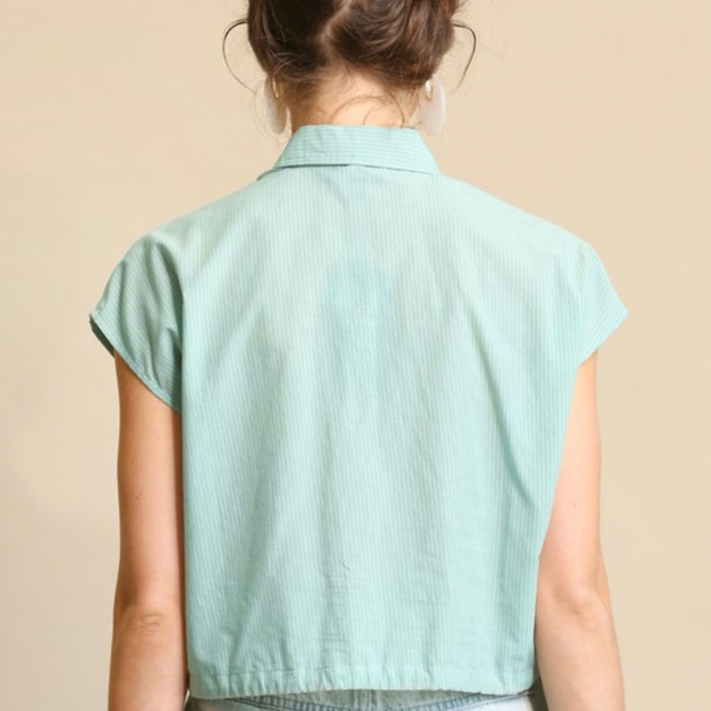 GIGIO Striped NWT Cap Sleeve Cinched at Bottom Shirt - Picture 4 of 8